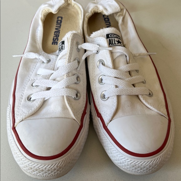 Converse White Canvas Low Top Sneakers with Red Trim - Picture 2 of 4